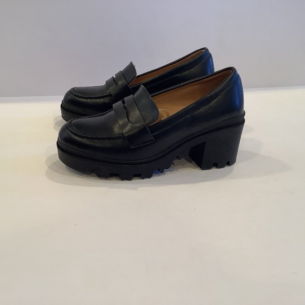 Vintage Mudd Chunky Sole Loafers Black Faux Leather Size 6 Levante Y2K 90s - Picture 3 of 10